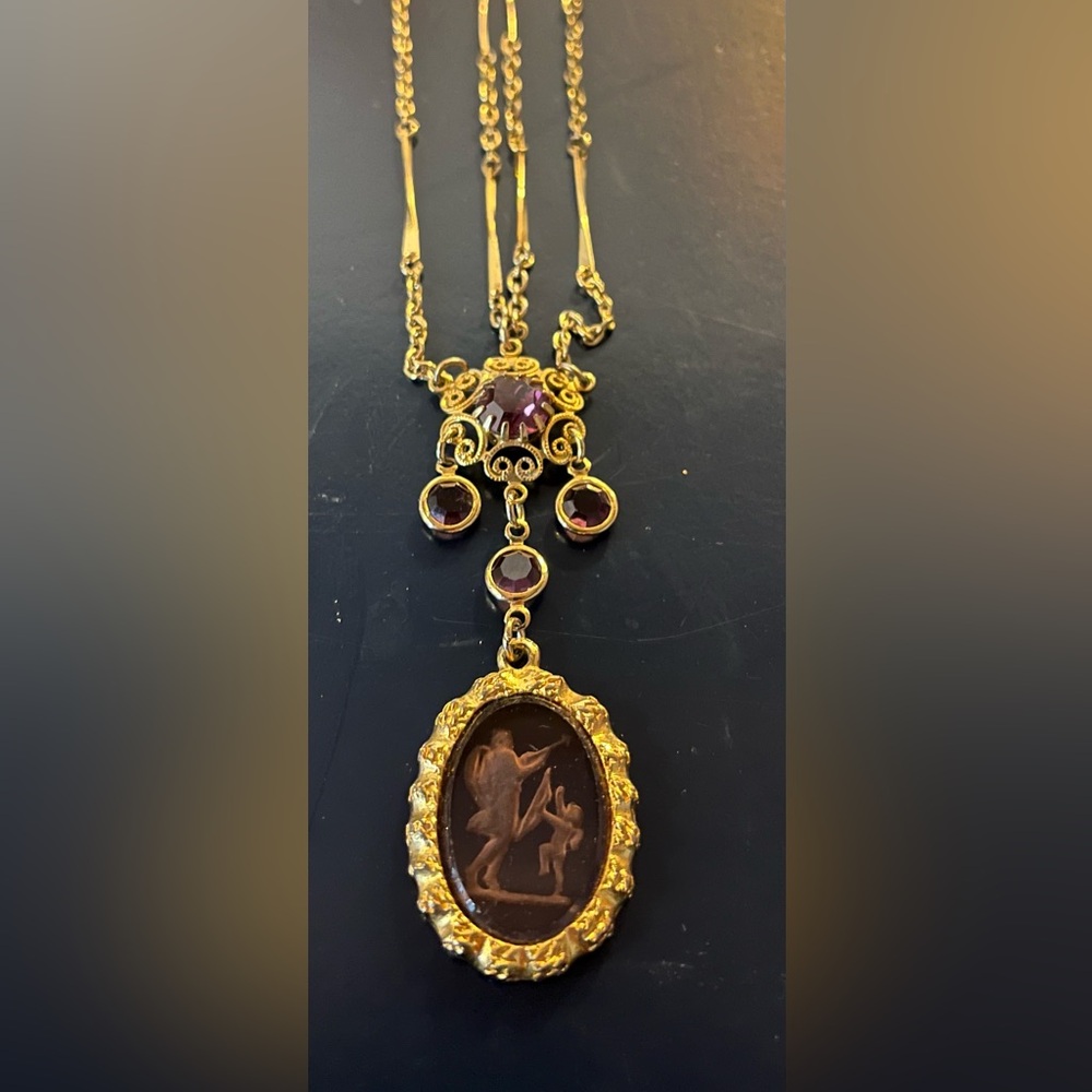 Vintage (rare find) purple crystals, Cameo necklace.